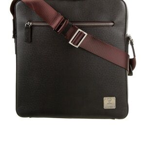 MCM Black Leather Messenger Bag with Burgundy Strap